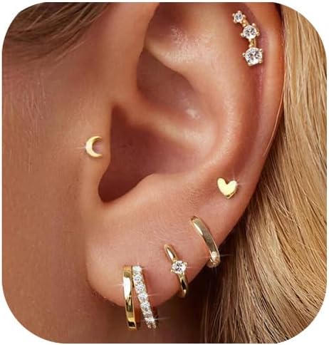 Small Gold Hoop Earrings for Women Dainty Gold Earrings, 14K Gold Plated Hypoall...