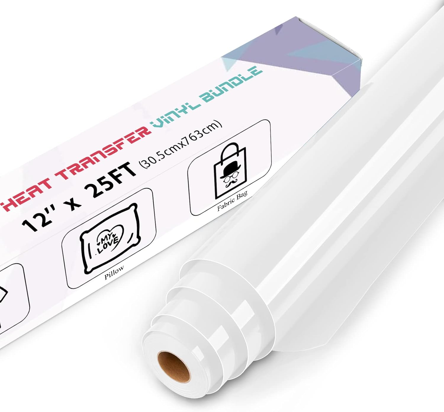 IModeur 25 Ft White Heat Transfer Vinyl — 30.5 x 763 cm Iron on Vinyl for Fabric...