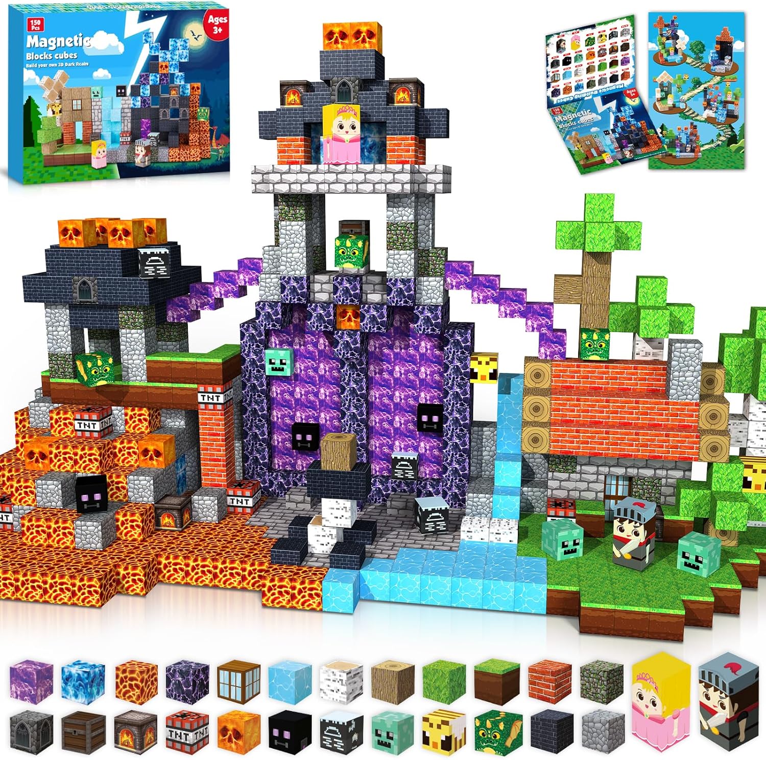 Magnetic Blocks - 150 PCS Build Dark Hell Forest Castle - Magnetic Toys for Mont...