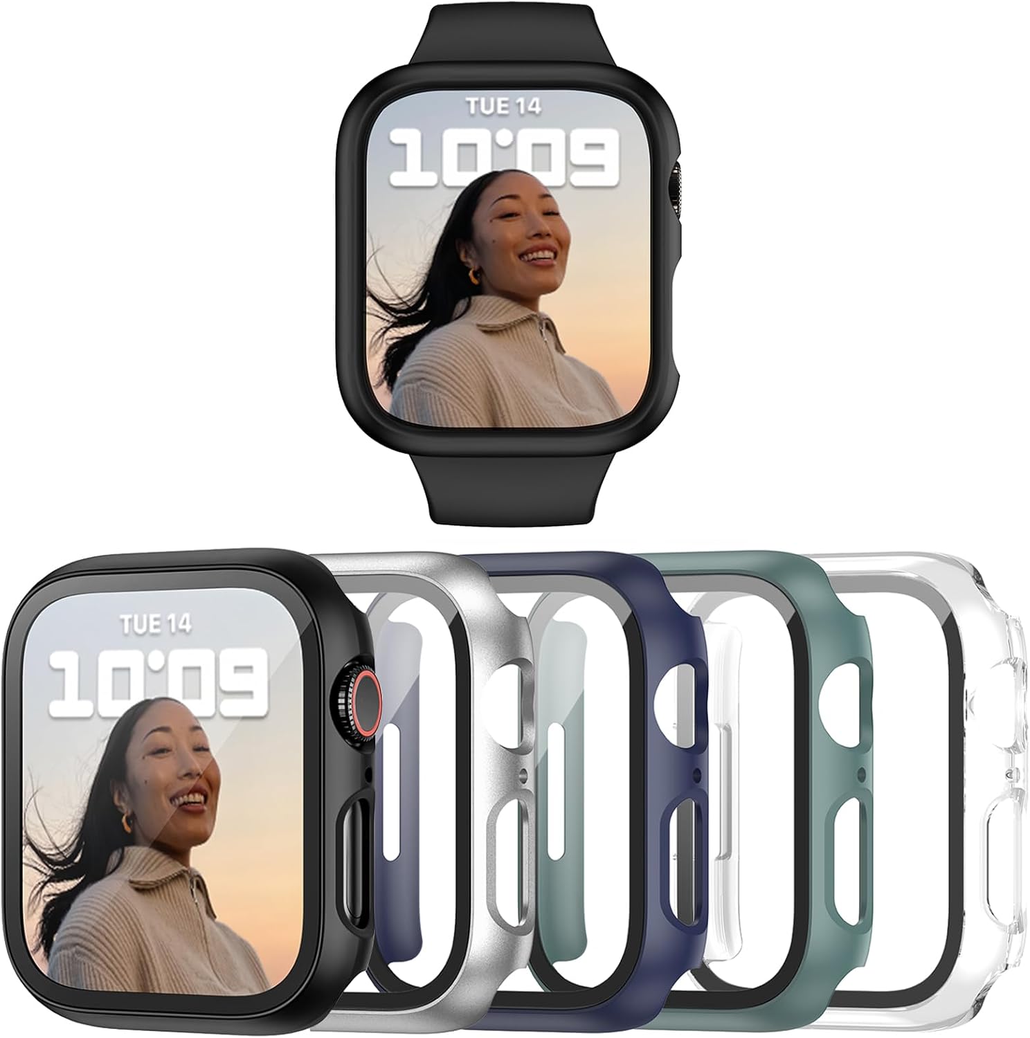 Haojavo 5 Pack Hard PC Case with Tempered Glass Screen Protector for Apple Watch...