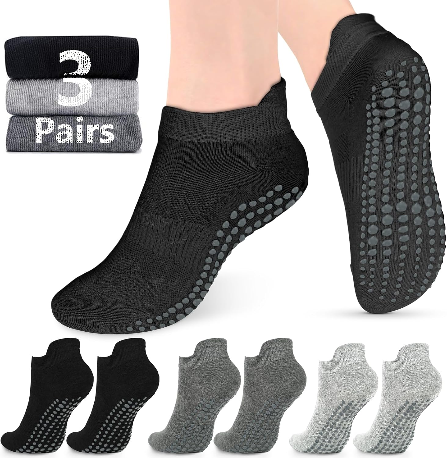 AURUZA Grip Socks for Women Men Pilates Grip Socks Non Slip Yoga Sock with Grips...