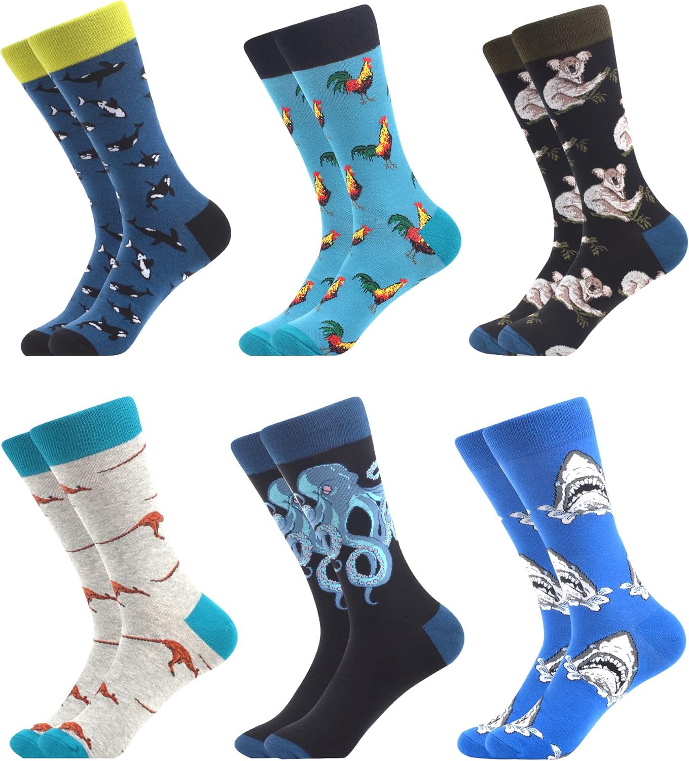 WeciBor Men's Funny Novelty Colorful Patterned Cotton Casual Crew Socks 6 Pack 1...
