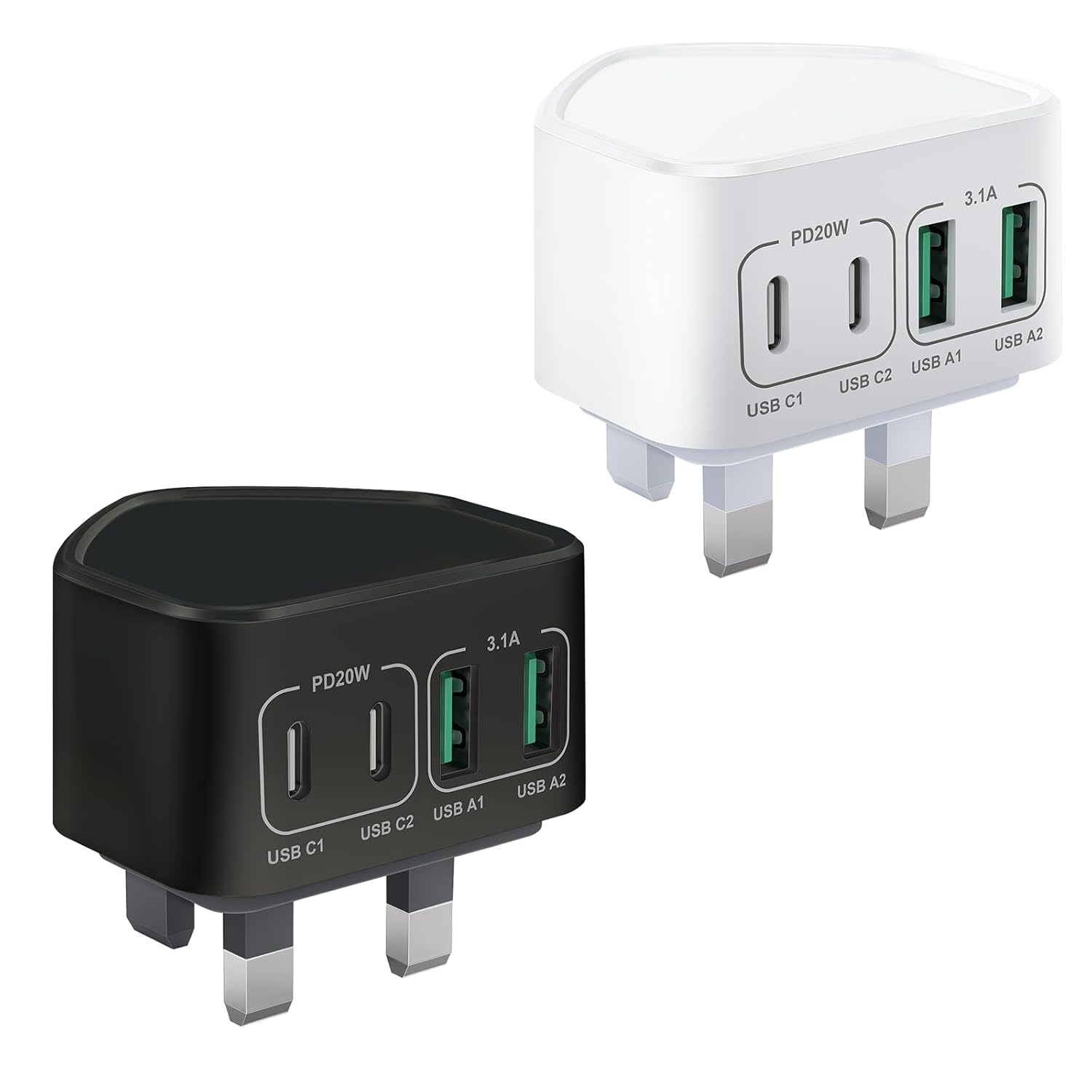 2-Pack 40W 4-Port USB C Plug Fast Charger Plug for iPhone 16 15 14 13 12 11 Pro...