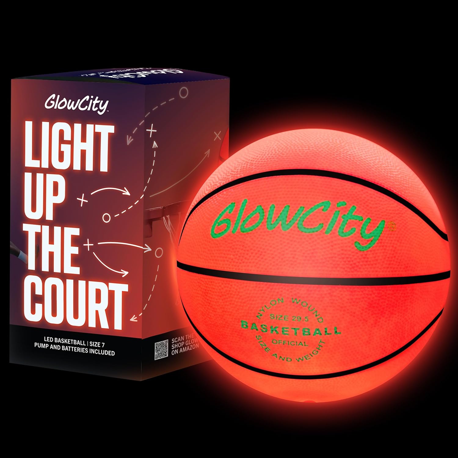 GlowCity Glow in The Dark Basketball for Teen Boy - Glowing Red Basket Ball, Lig...