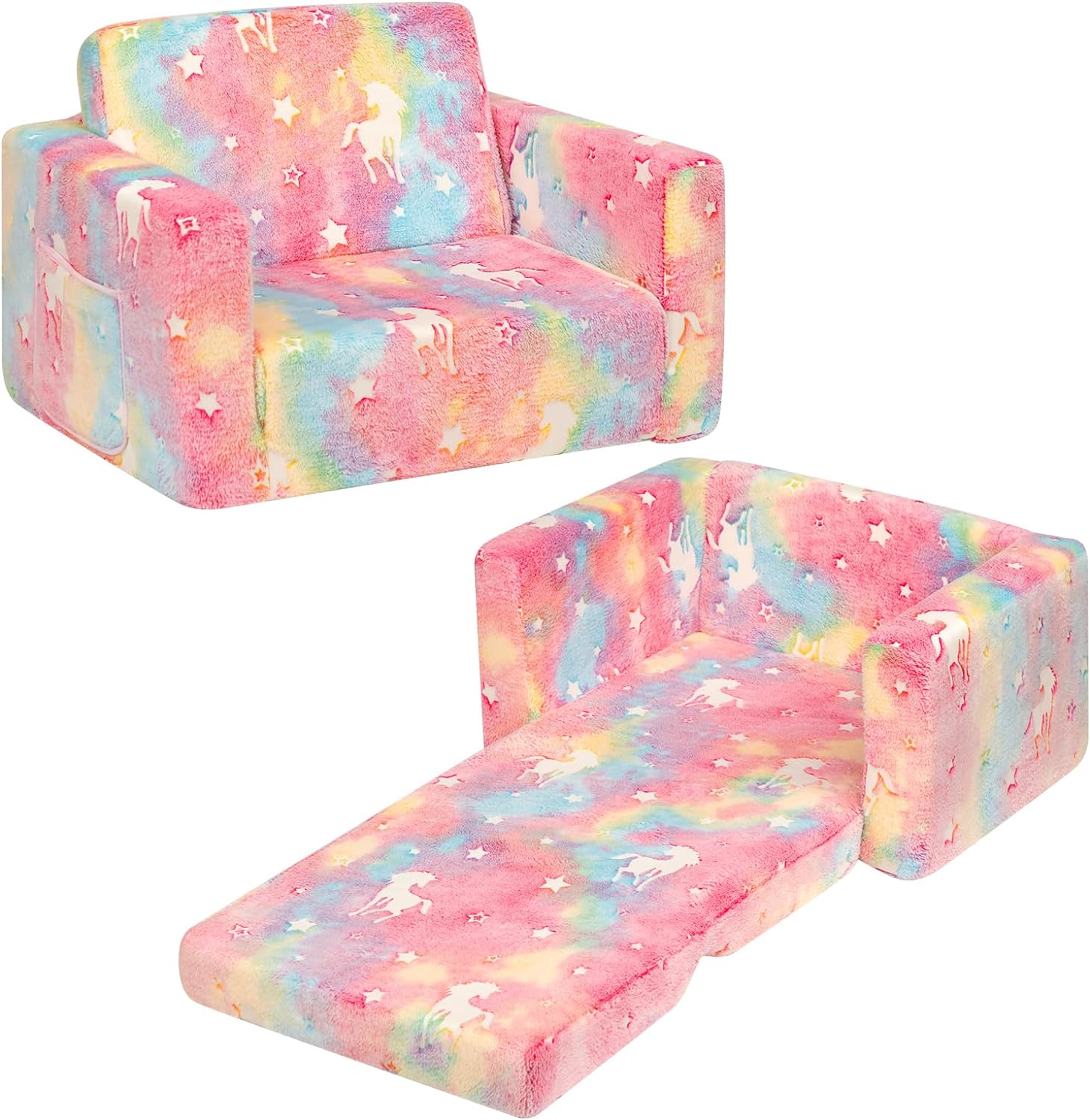 BEJOY Kids Sofa Bed 2-in-1 Flip Out Cuddly Flannel Toddler Couch Convertible Sof...