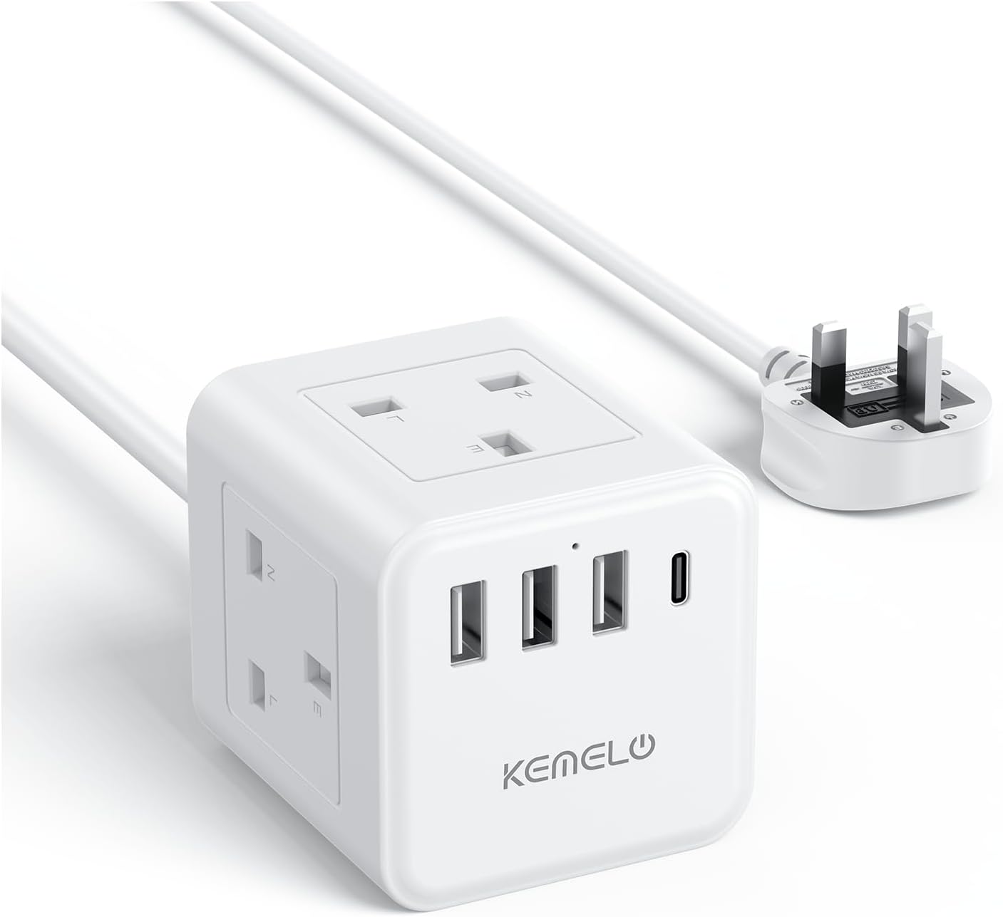 3M Cube Extension Lead with USB, 4 Way (13A/3250W) Plug Extension Socket with 3...