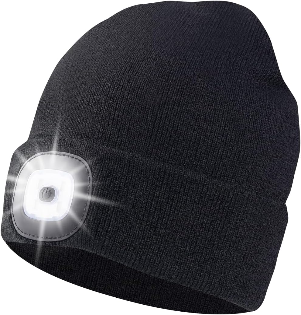 Unisex Beanie Hat with Light, USB Rechargeable LED Headlamp Cap Warm Knit Hats f...