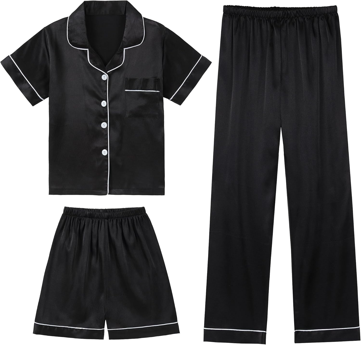 DIPUG Girls Pajamas Set Soft Silk Satin 3 Piece PJs Sleepwear for Comfortable Ni...