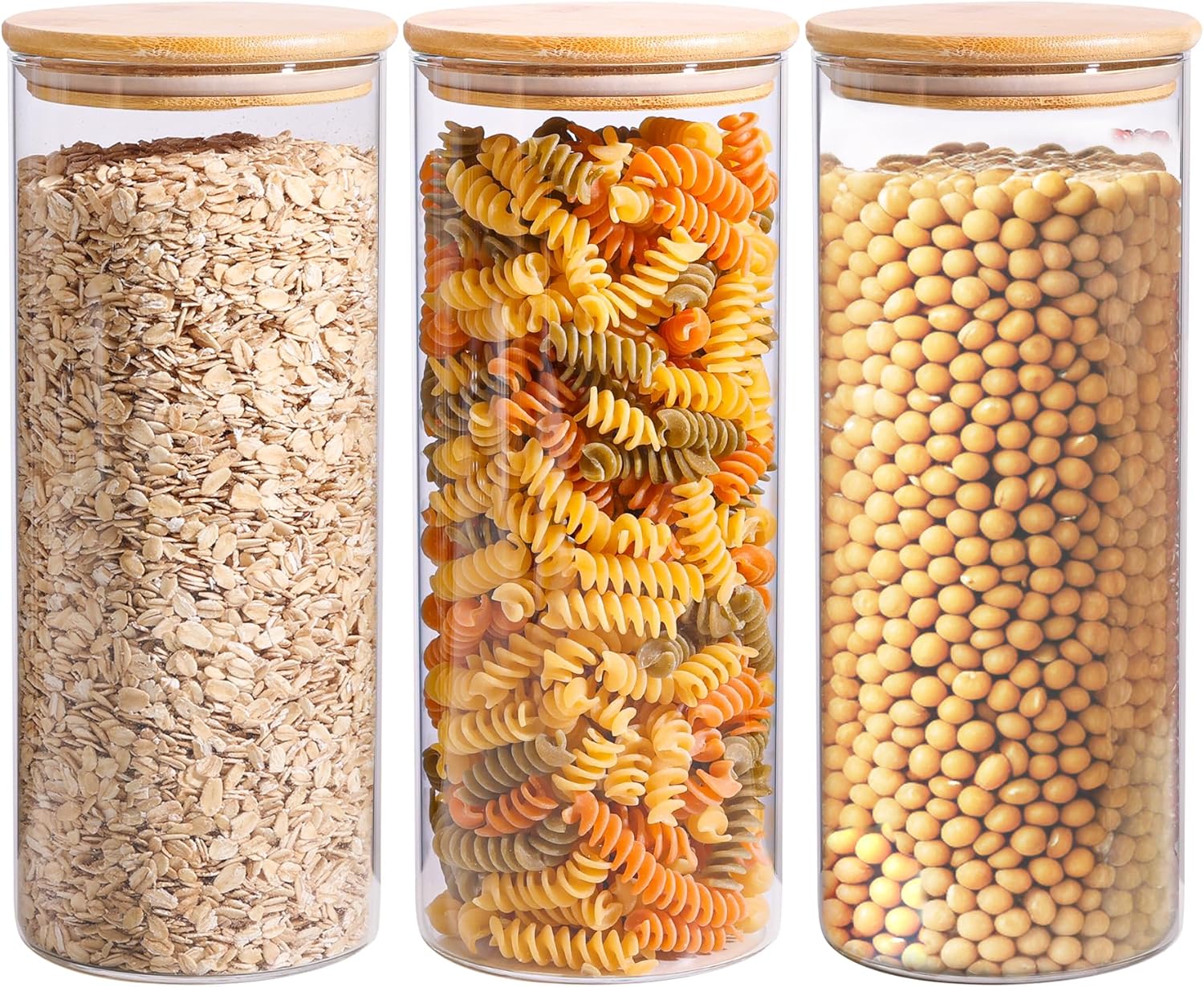 ComSaf 1650ml Glass Storage Containers with Lids, Glass Jars with Bamboo Lids, C...
