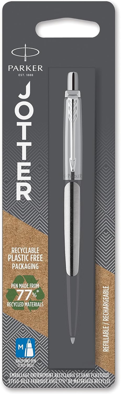 Parker Jotter Ballpoint Pen | Stainless Steel with Chrome Trim | Medium Point Bl...