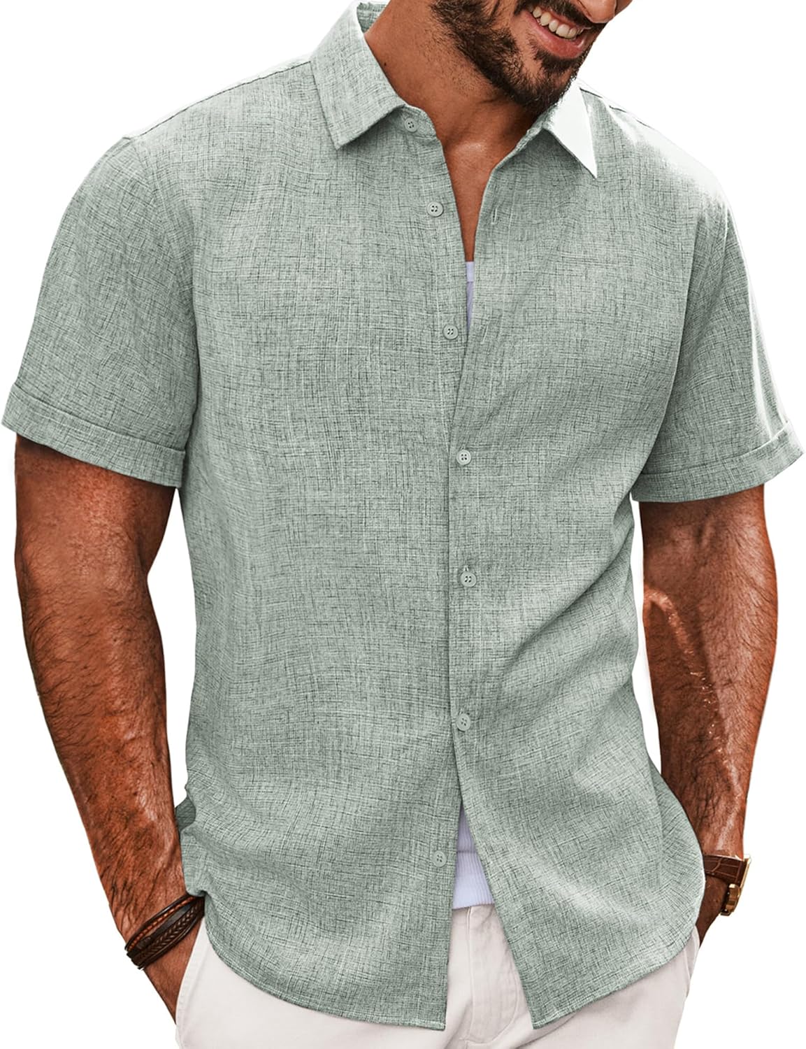 PJ PAUL JONES Mens Casual Shirts Short Sleeve Button Down Shirt Lightweight Summ...