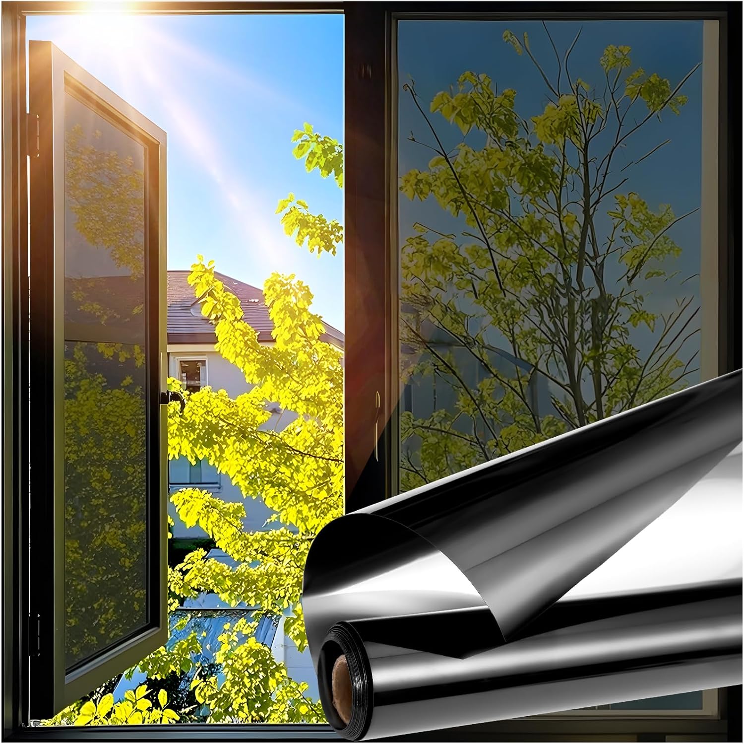 Coavas One Way Privacy Window Film,Reflective Home Glass Mirror Tint See Out Not...