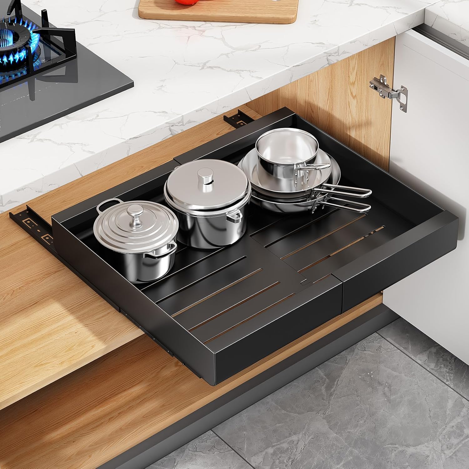 SAYZH Pull Out Cabinet Organiser, Extendable Pull Out Storage, Adjustable Slide...