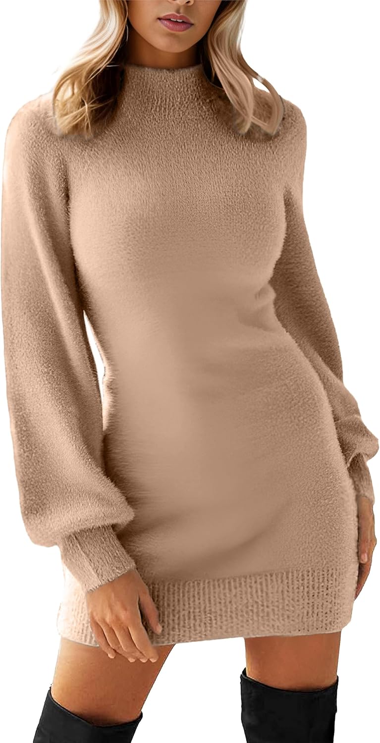 GRECERELLE Women's Mock Neck Ribbed Long Sleeve Bodycon Pullover Cute Mini Sweat...