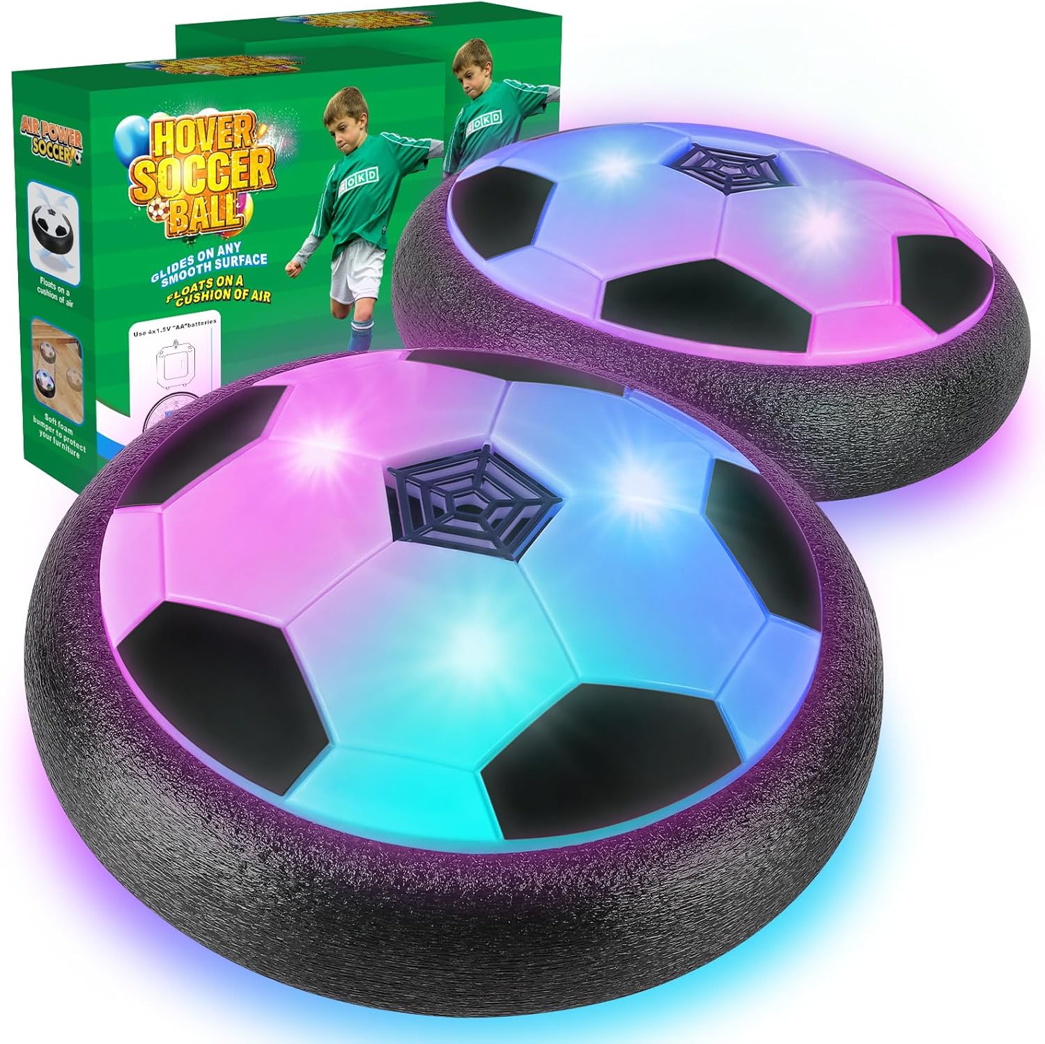 2 Pack Hover Soccer Ball with 8 Pcs Batteries, Air Floating Soccer Toy with LED...