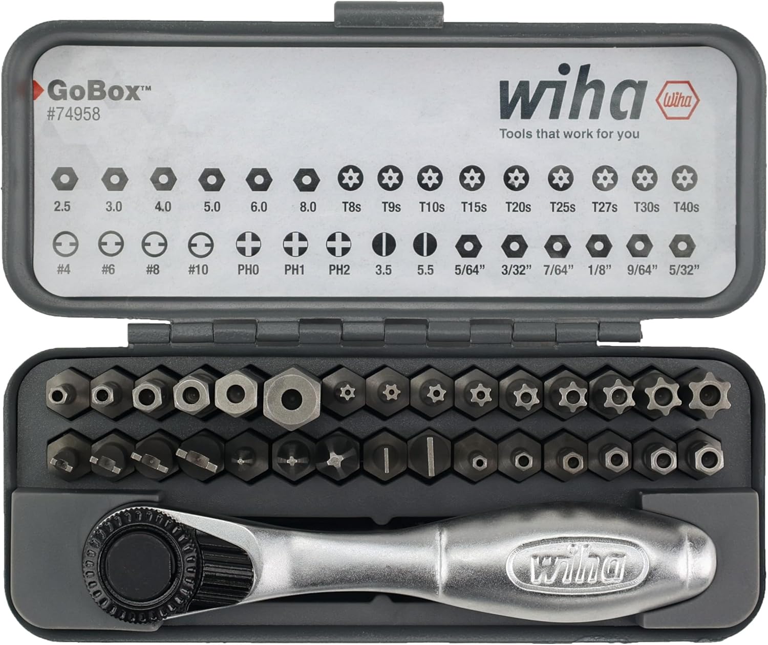 Wiha 74958 32 Piece GoBox Security Bit Set with Mini Ratchet