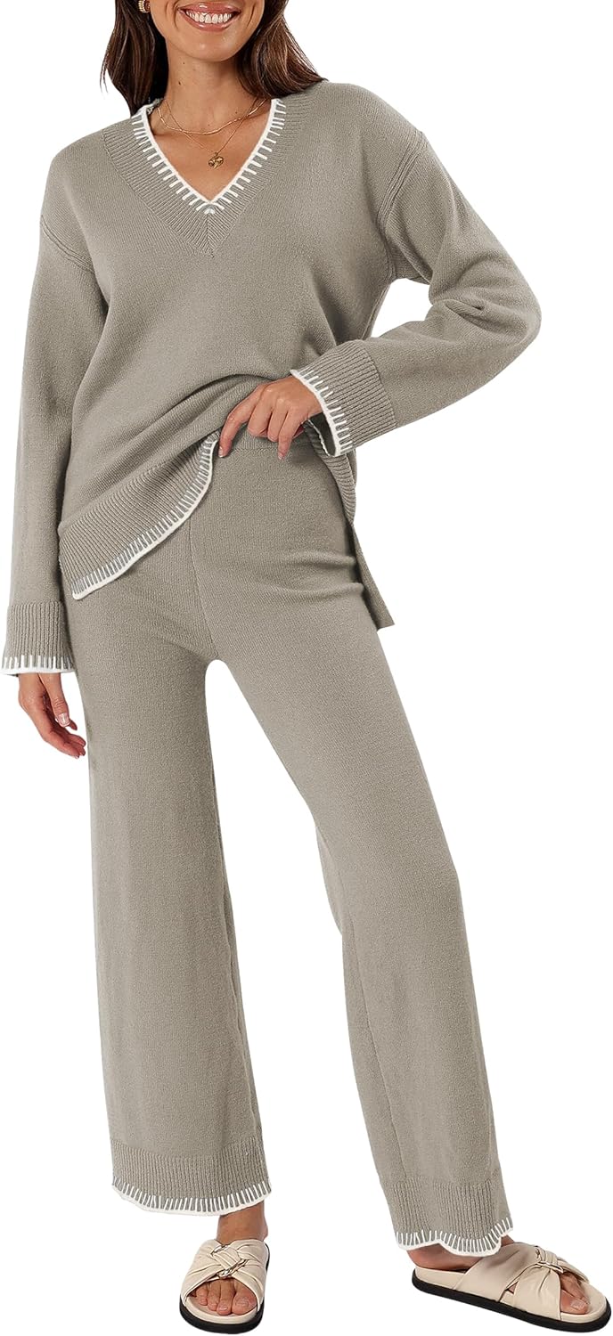 Cakulo Womens 2 Piece Outfits Sweater Lounge Sets 2024 Loungewear Knit Wide Leg...