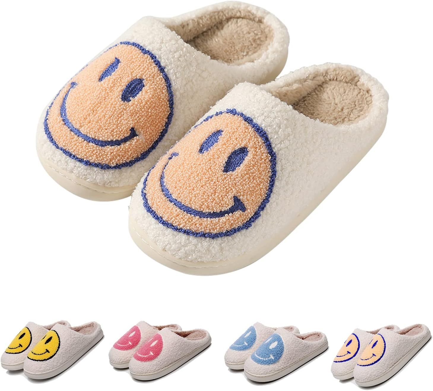 FACAXEDRE Smile Face Slippers Indoor Outdoor,Smile Happy Face Slippers,Retro Sli...