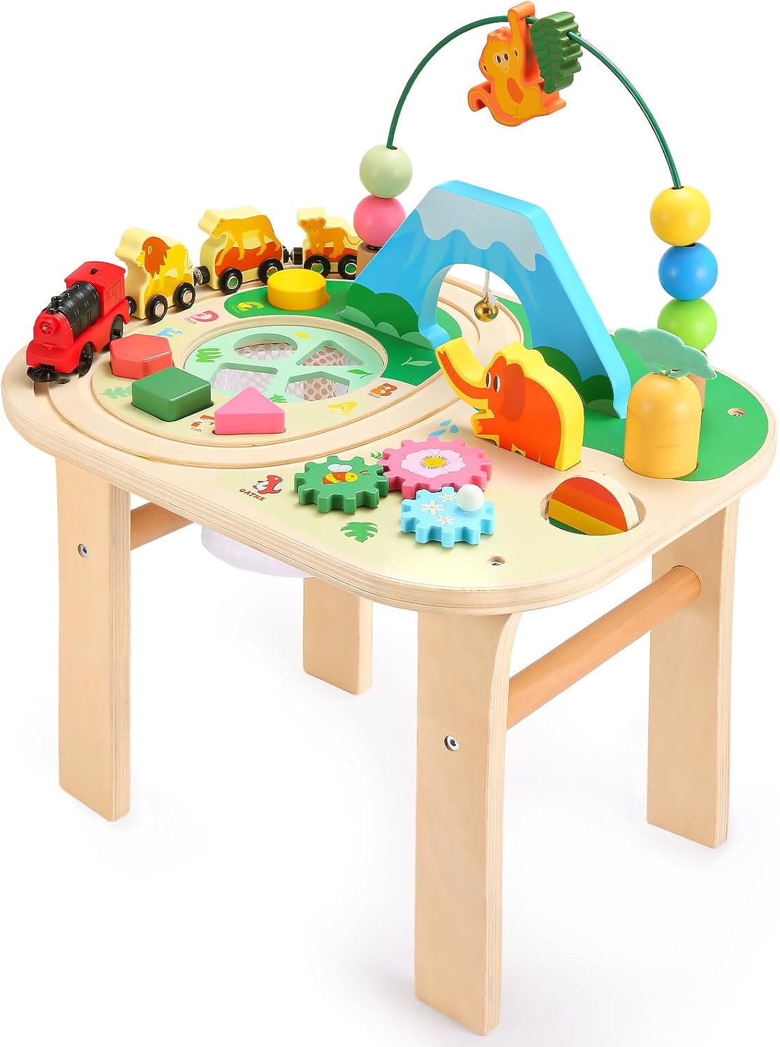 oathx Activity Table for 1+ Year Old, 9 in 1 Wooden Montessori Toys with Bead Ma...