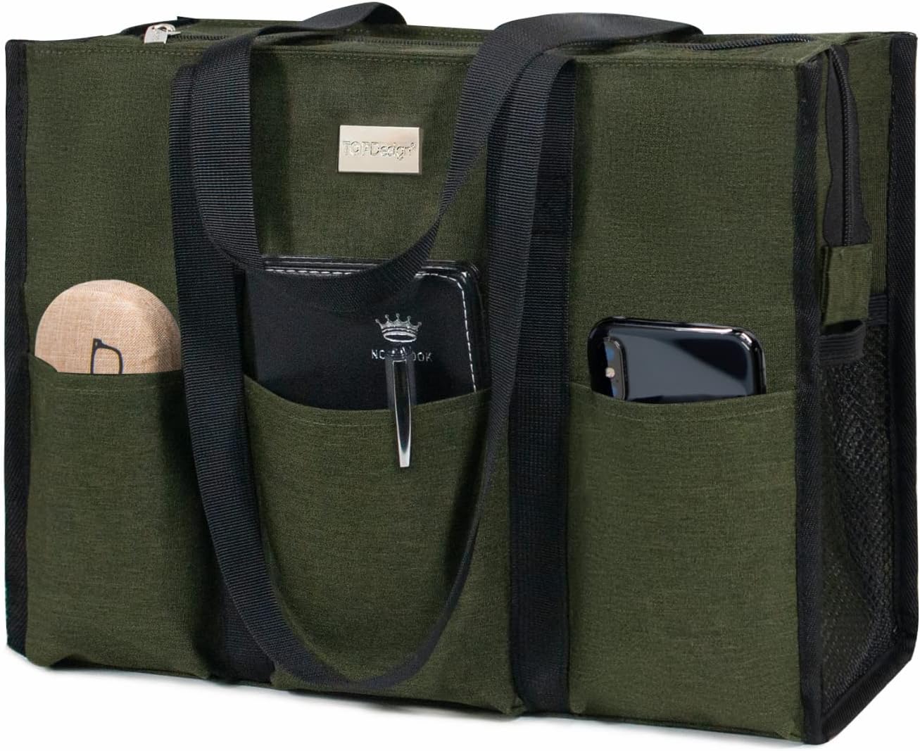 TOPDesign Utility Water Resistant Tote Bag with 13 Exterior & Interior Pockets,...