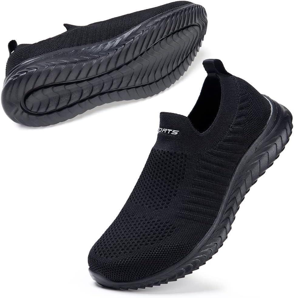 STQ Women's Slip on Trainers with Memory Foam, Size 5, Loafer Shoes 8 UK All Bla...