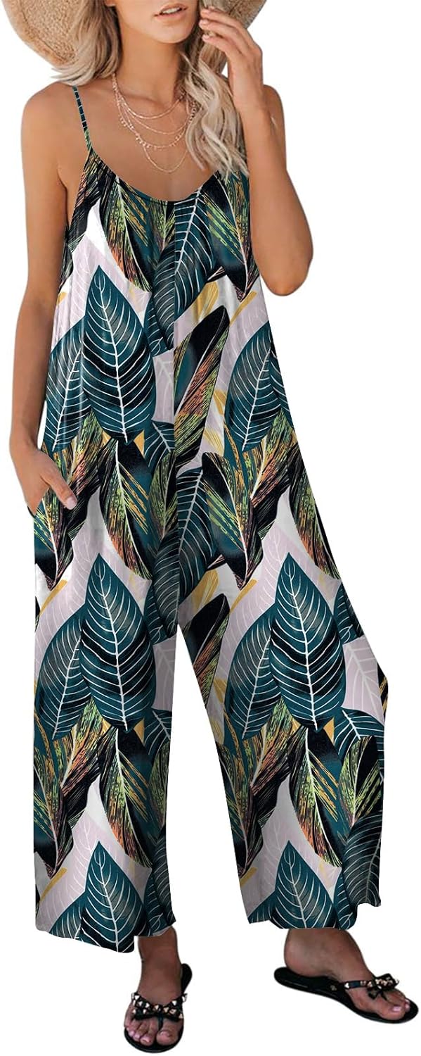 ANRABESS Women Summer Casual Sleeveless Spaghetti Strap Boho Wide Leg Jumpsuits...