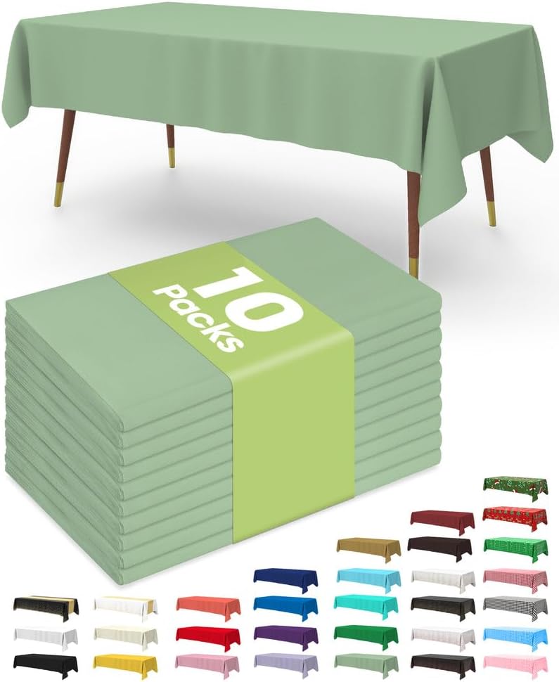 Pureegg Plastic Table Cloth Disposable 10 Pack, 54 x 108 Inch Table Cloths for P...