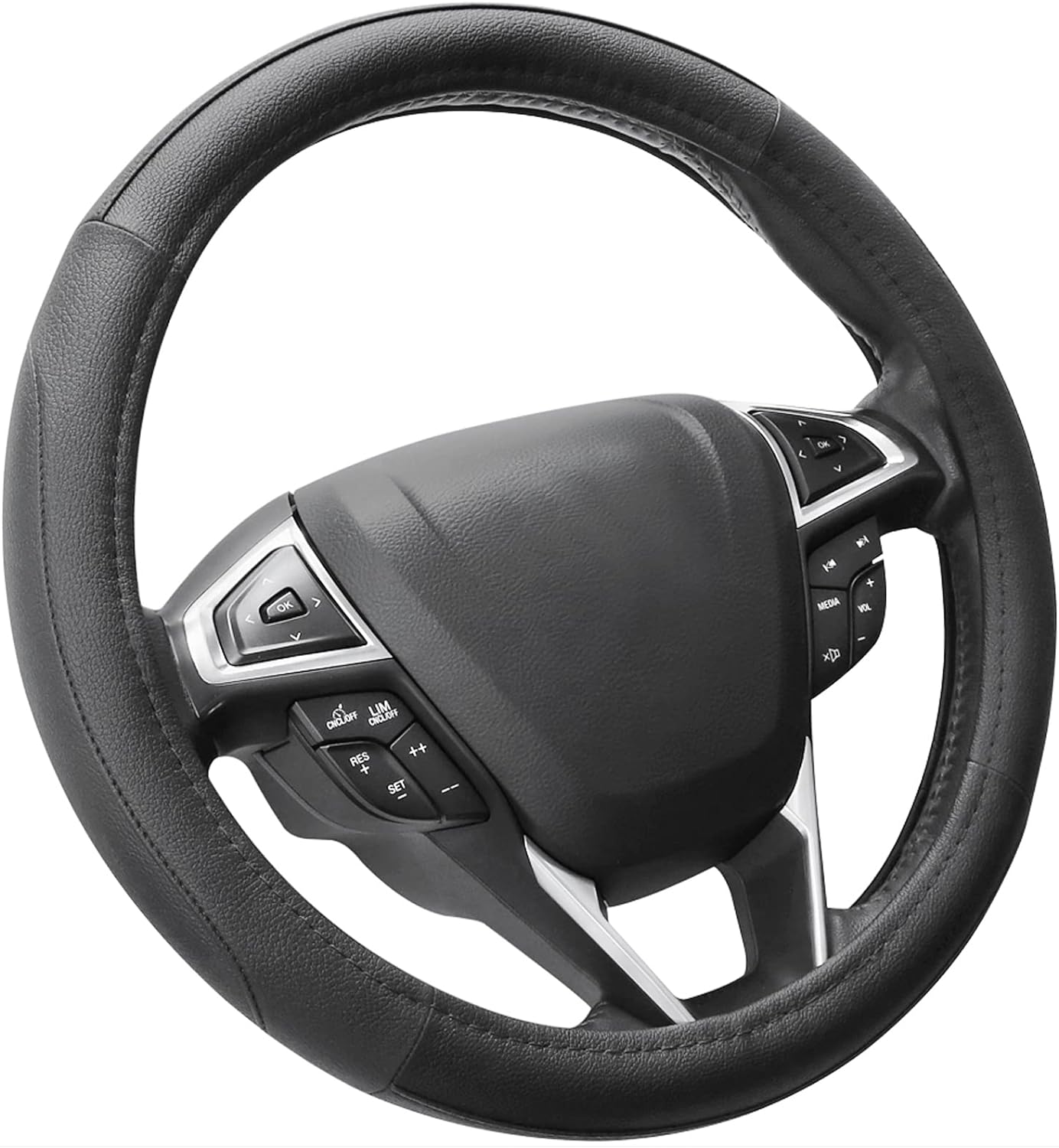 SEG Direct Car Steering Wheel Cover Universal Standard Size 14.5-15 inch, Black...
