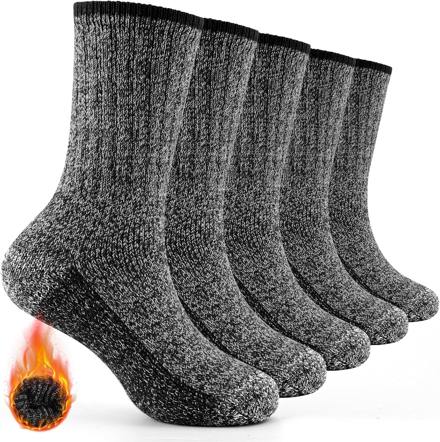 BESTENA Merino Wool Hiking Socks for Men 5 Pairs Thermal Warm Winter Thick Cushi...