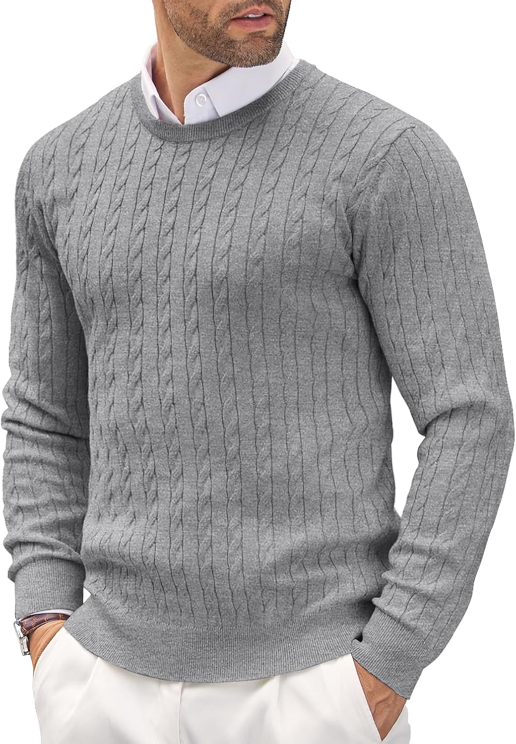 COOFANDY Men's Crewneck Knit Sweater Slim Fit Lightweight Casual Twist Patterned...