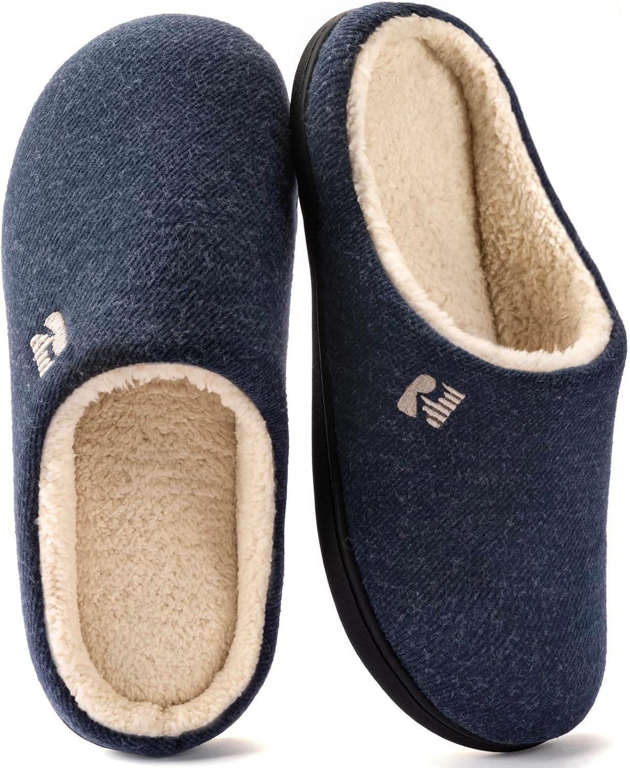 RockDove Men's Sherpa Lined Memory Foam Clog Slipper 10/11 UK Navy Blue