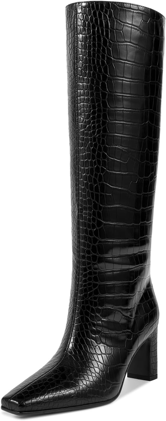wetkiss Straight Leg Knee High Boots for Women Small Wide Calf Friendly Square T...