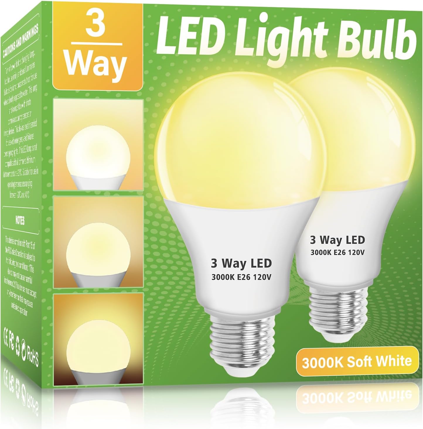 3 Way LED Light Bulbs 2 Pack, 3 Way Light Bulbs 30 70 100 Soft White 3000K,E26 M...