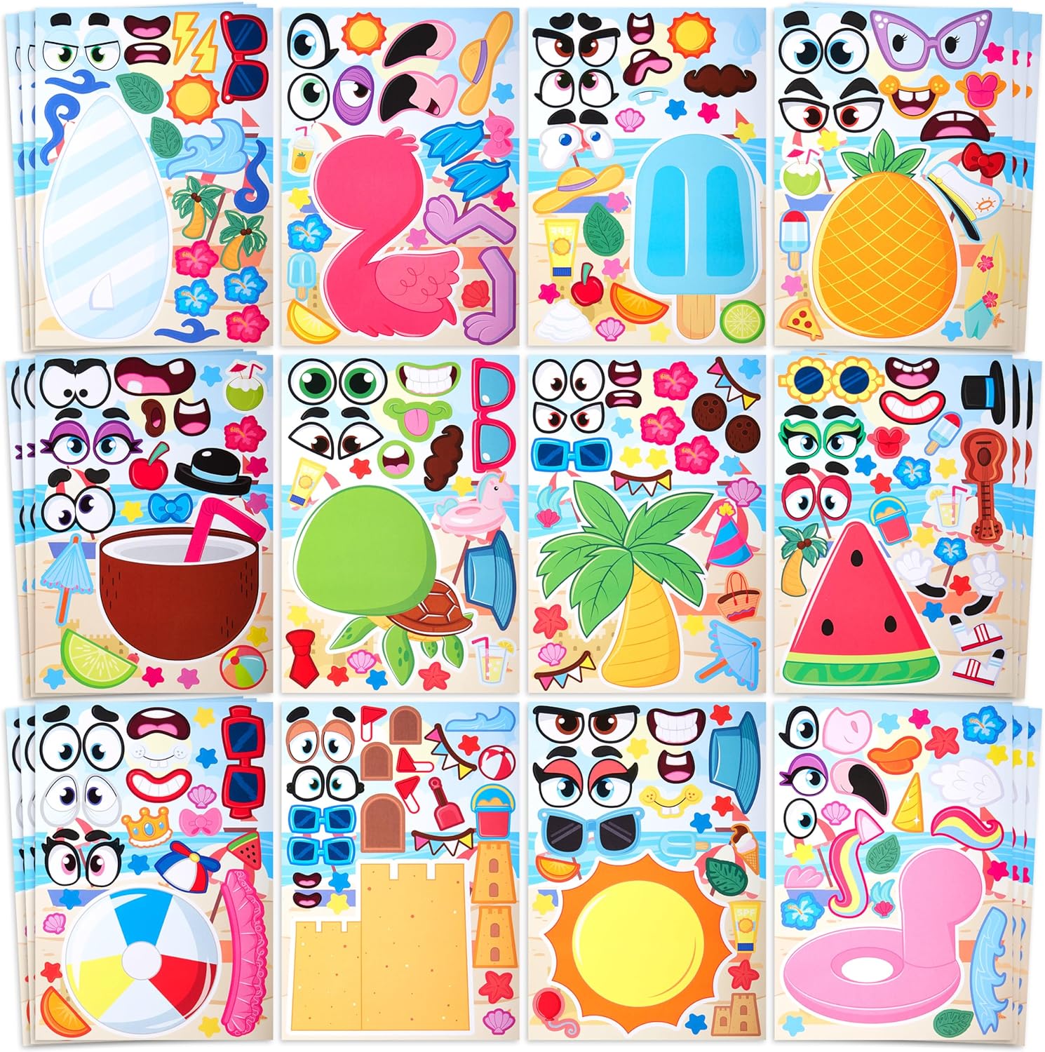 JOYIN 36 PCS Make-a-face Sticker Sheets, Make Your Own Summer and Match Animals...