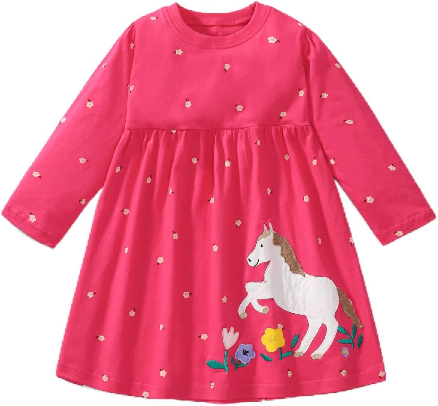 HILEELANG Toddler Girls Long Sleeve Dress Fall Autuman Cotton Casual Floal Jerse...