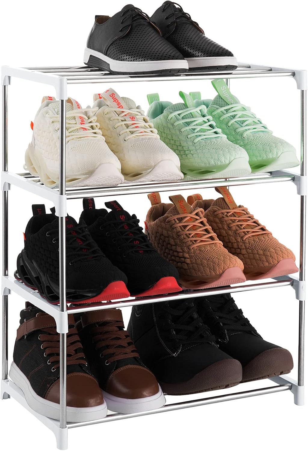 4-Tier Stackable Small Shoe Rack, Lightweight Shoe Shelf Storage Organizer for E...