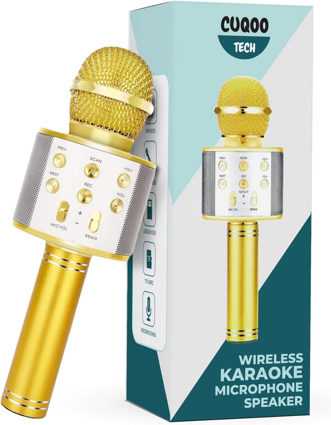 CUQOO Wireless Bluetooth Karaoke Microphone – 4-in-1 Portable Mic & Speaker with...