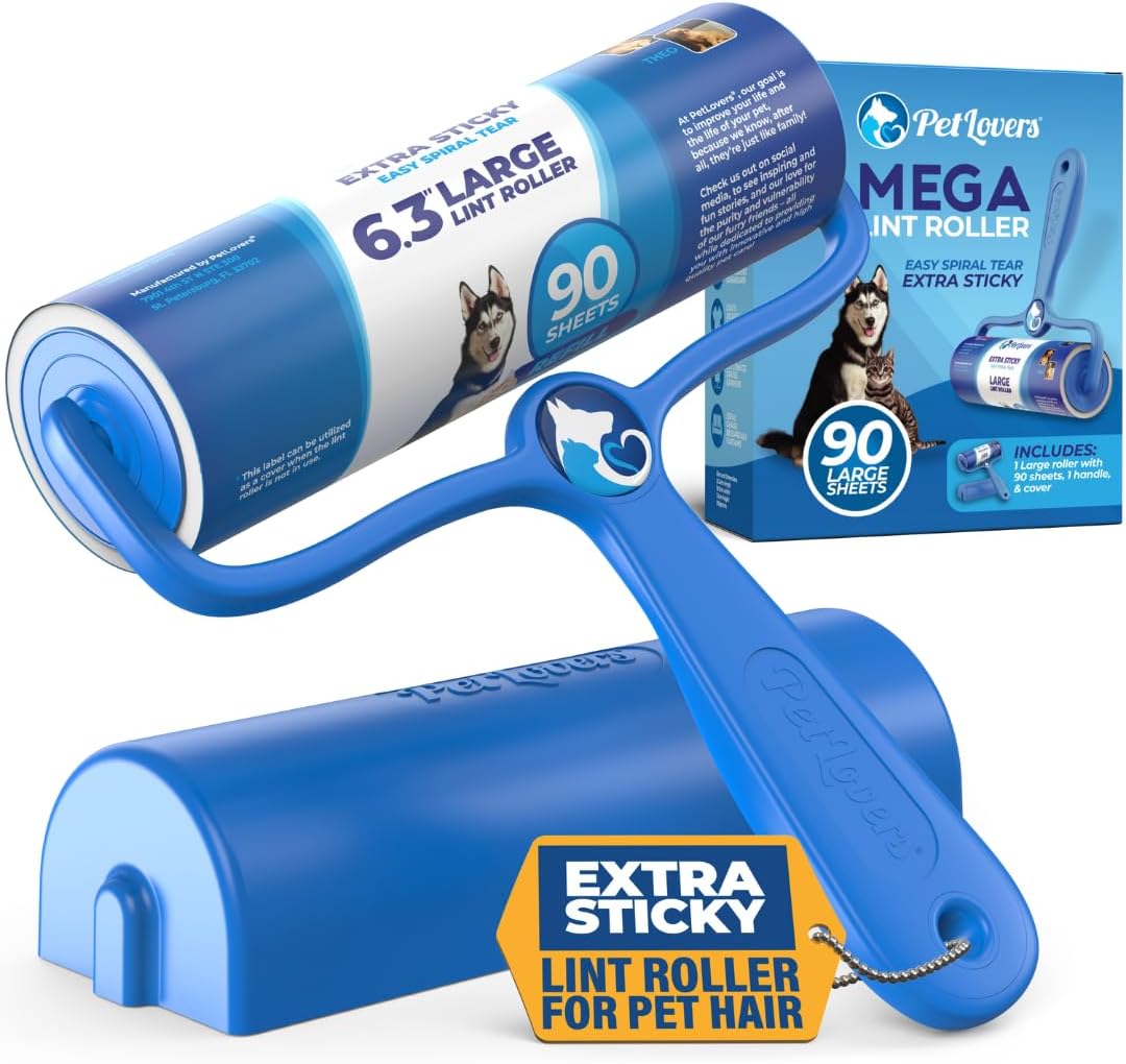 PetLovers 6.3" Large Lint Roller for Pet Hair Extra Sticky 90 Sheets, Ideal for...