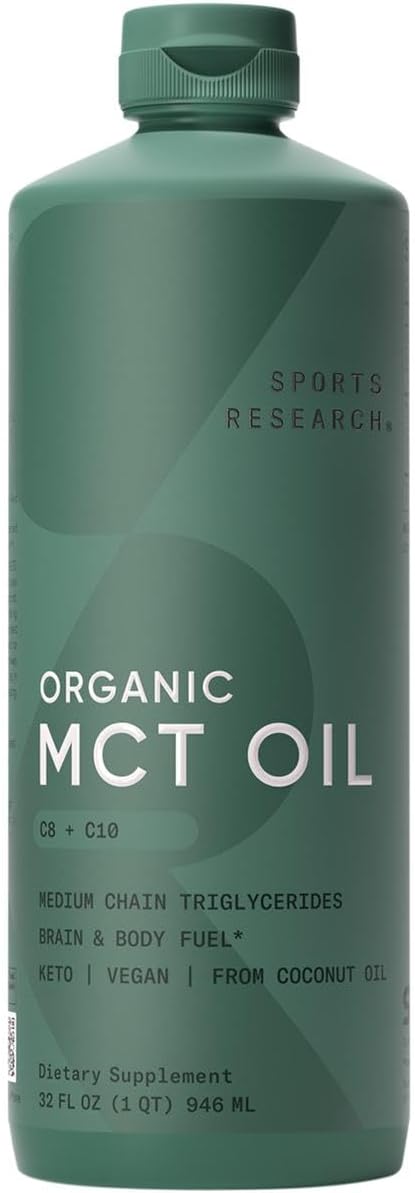 Sports Research Organic MCT Oil - Keto & Vegan MCTs C8, C10 from Coconuts - Fatt...
