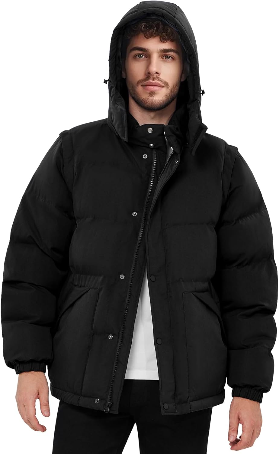 WEEN CHARM Men's Removable Sleeves Winter Coat Puffer Vest Waterproof Parka Jack...