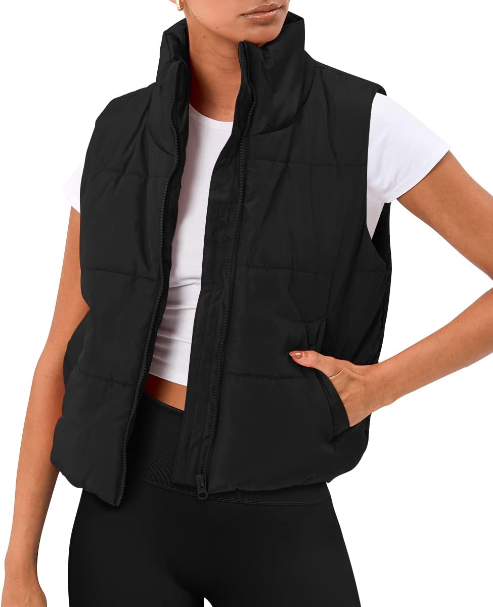 AUTOMET Puffer Vest Women Sleeveless Winter Cropped Outerwear Warm Puffer Lightw...