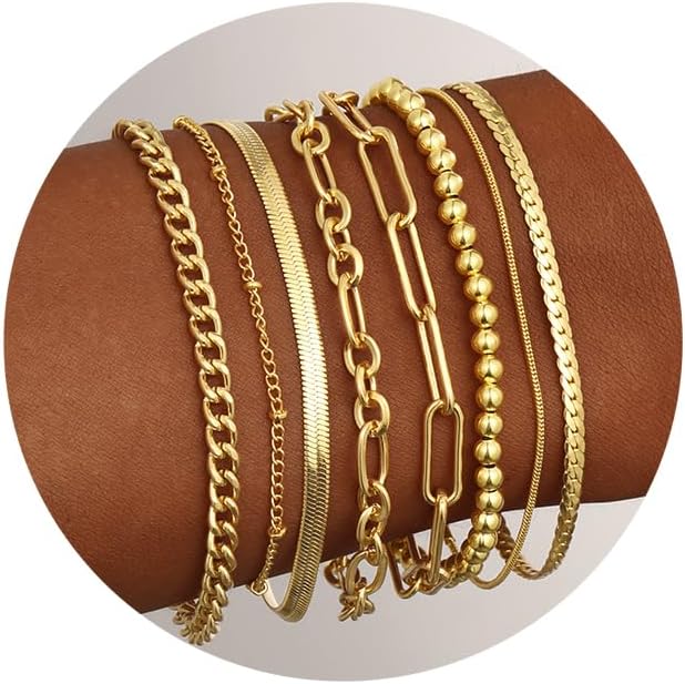 Gold Bracelets Set for Women Trendy, 14K Real Gold Plated Jewelry for Women Dain...