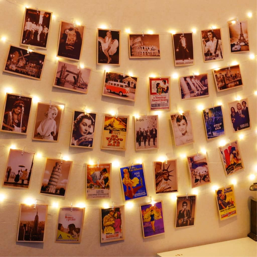 HXWEIYE 120LEDs Photo String Light, Warm White 40Ft Fairy Light with 52 Clear Cl...
