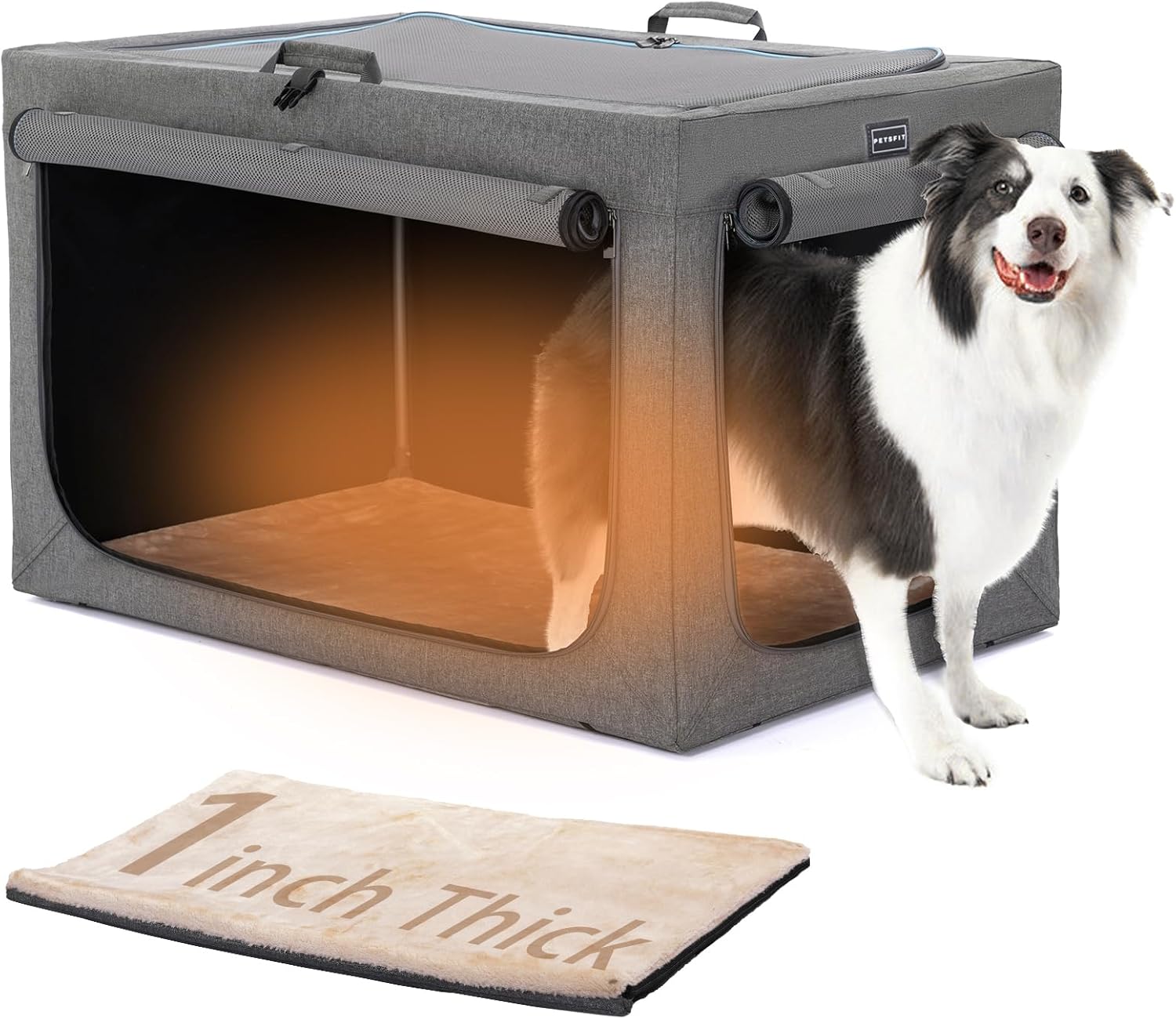 Petsfit Dog Crates for Large Dogs with Thicken Mat, Adjustable Fabric Sleeve, Br...