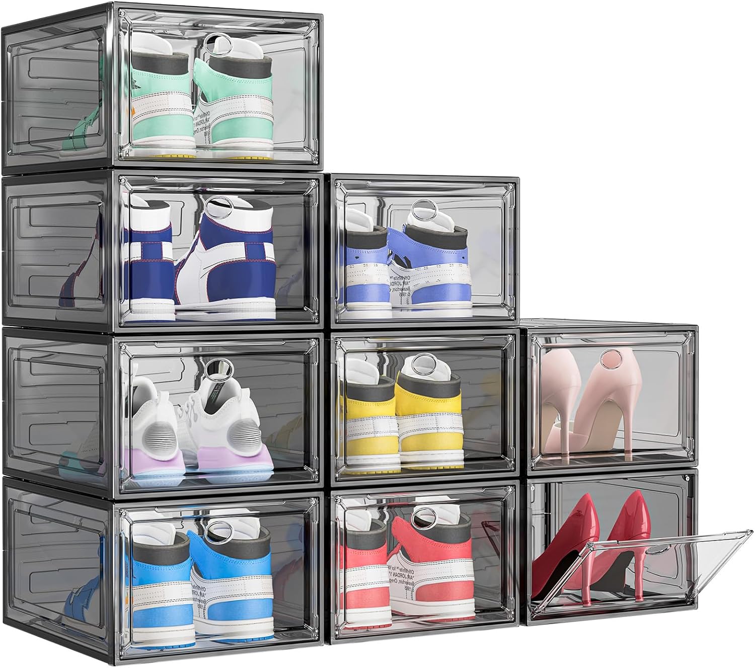 TidyTrove Shoe Storage Box, 9 Pcs Shoe Box Clear Plastic Stackable, Sturdy Folda...