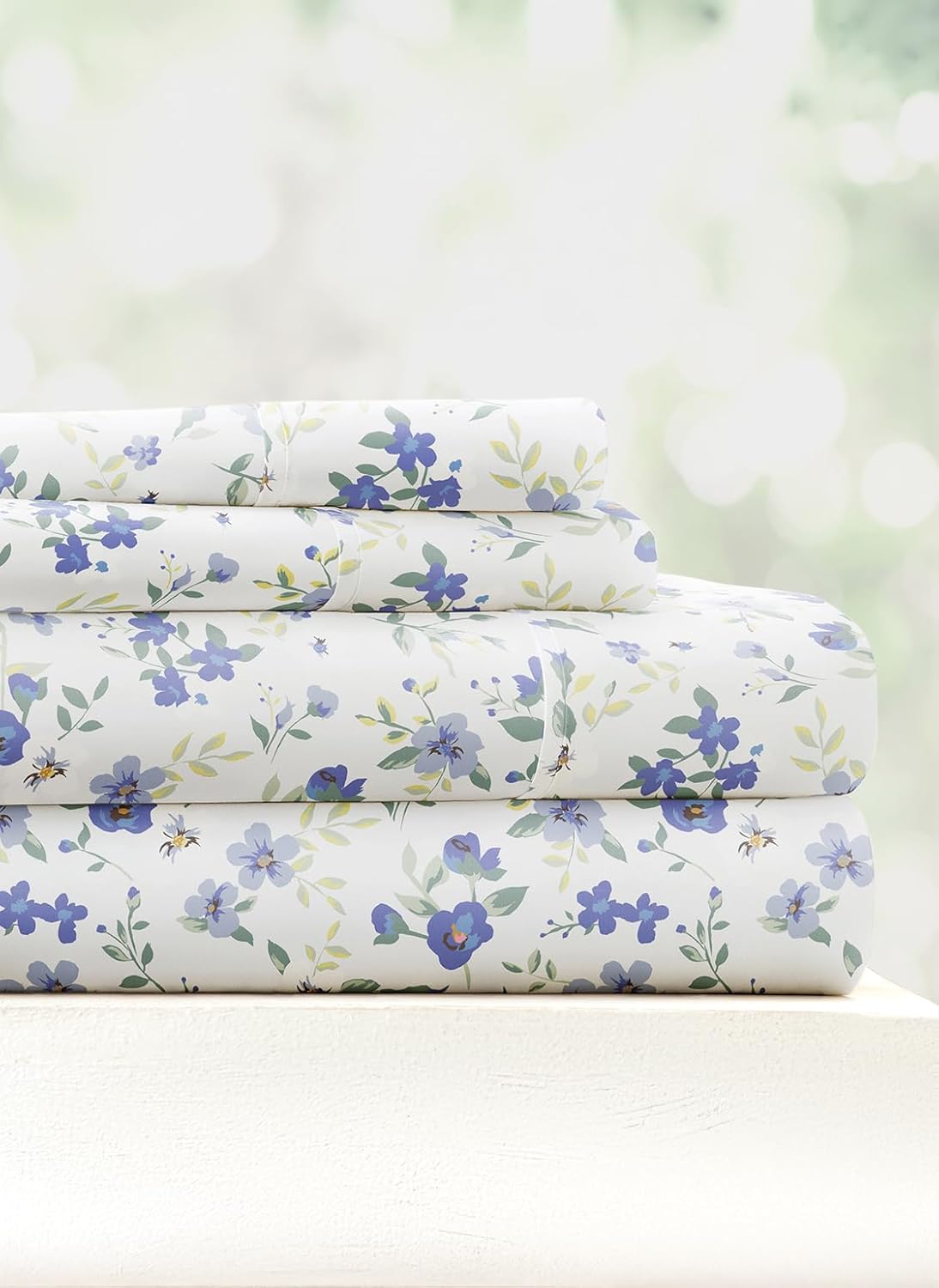 Linen Market 4 Piece Queen Sheets Set (Blossoms Blue) - Sleep Better Than Ever w...