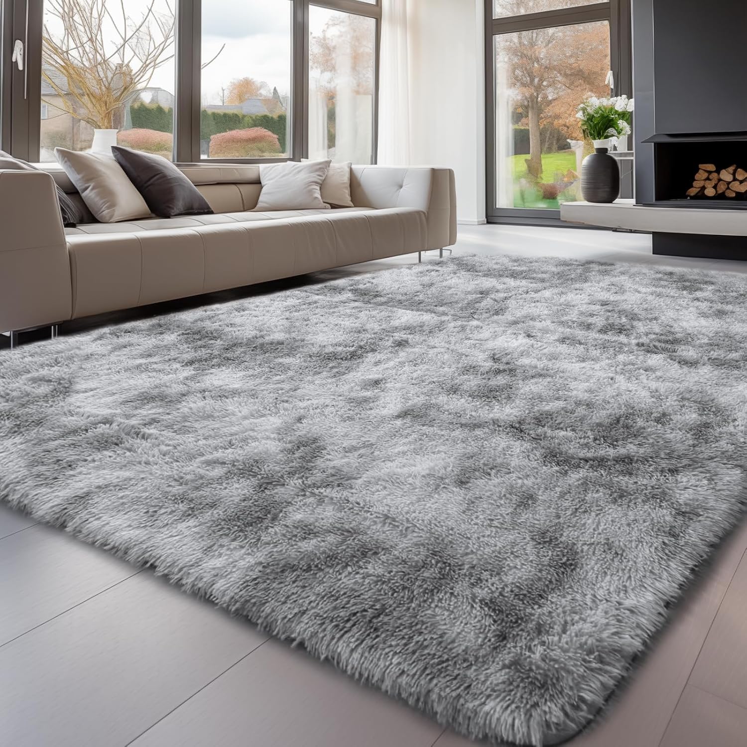 Sour Lemon Rugs Living Room 275x370cm, Grey Rug Area Rugs for Bedroom, Washable...