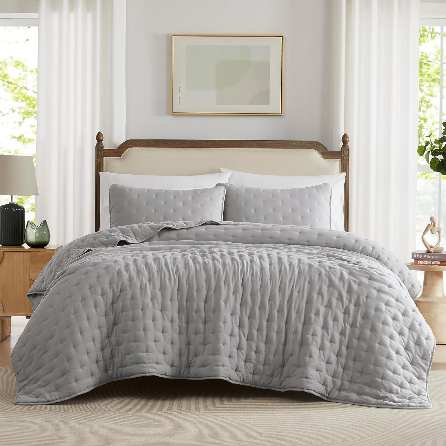 WDCOZY Dark Grey Cloud Quilt Twin Size Bedding Set with Pillow Sham, Puffy Cozy...