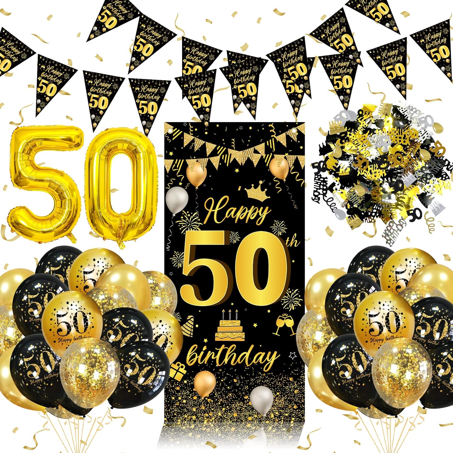 50th Birthday Decorations for Women, Black Gold 50th Birthday Decorations for Me...