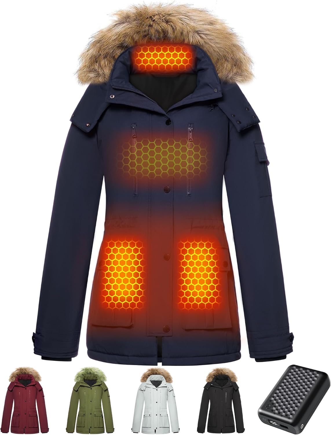 Graphene Heated Jacket for Women with Large Capacity Battery Pack Waterproof Win...